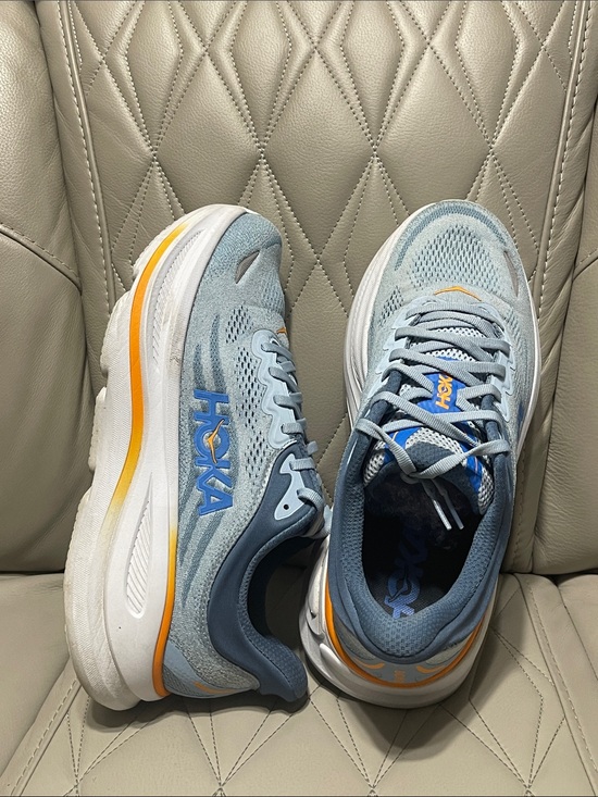 Hoka Men\'s Bondi 9 Running Shoe - Light Blue with Navy and Orange Accents main image 6
